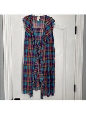 Zadie B’s Plaid Mesh Sheer Ruffle Front Vest